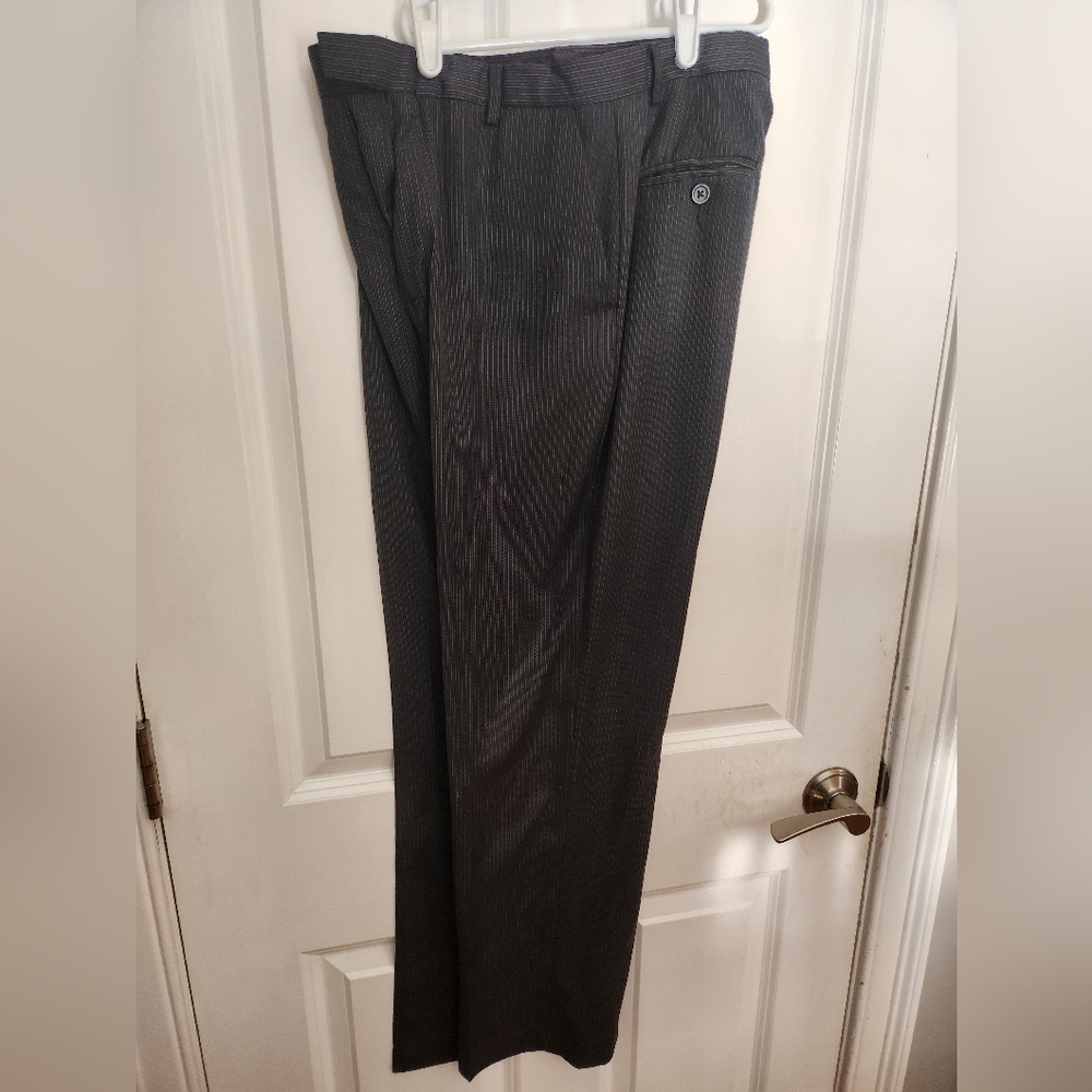 Calvin Klein Young Mens Black Pin Stiped Suit Pants 18 Regular